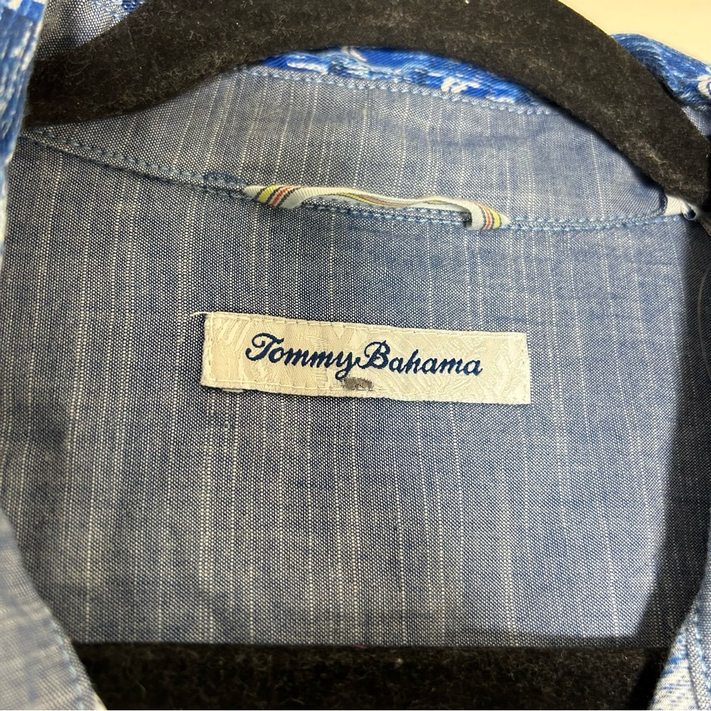 Tommy Bahama Blue Palm Print Casual Button Hawaiian Tropical Shirt Size Large - Picture 4 of 6